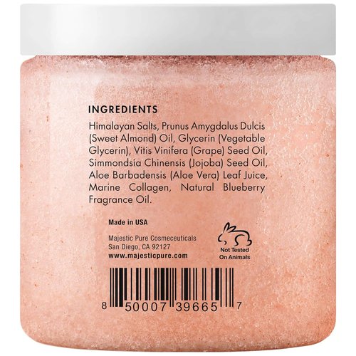 Majestic Pure Himalayan Pink Salt Body Scrub - Exfoliating Collagen & Sweet Almond Oil | 10 oz for Skin Care, Stretch Marks & Cellulite