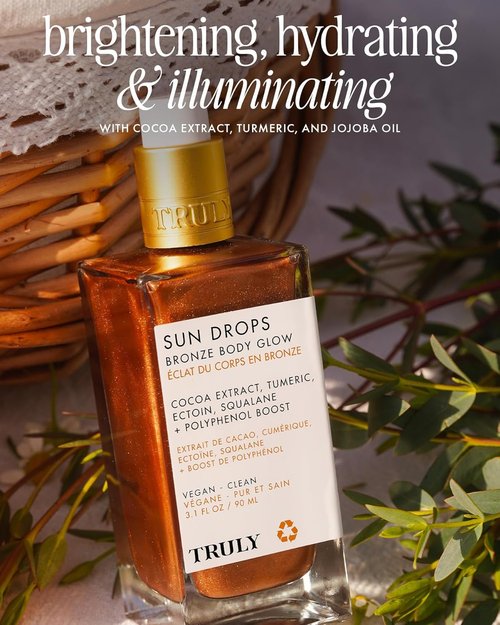 Truly Sun Drops | Bronze Body Glow Oil - Hydrating Shimmer with Turmeric & Cocoa Extract, Lightweight Formula for All Skin Tones