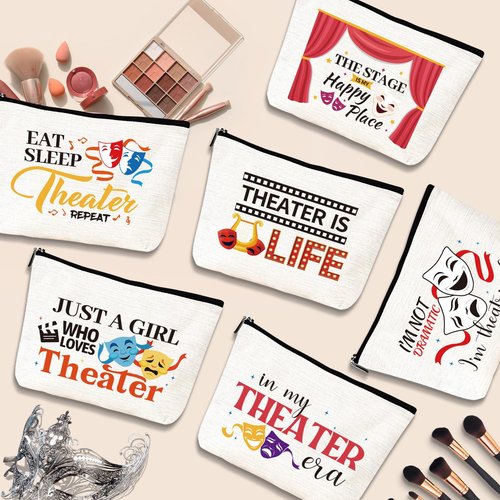 Luvsweets Theater Gifts Makeup Bags - 6Pcs Musical Theater Cosmetic Bags with Zipper, Funny Broaddway Theatre Gifts for Women Theatre Lovers Actors, Birthday Christmas Valentine Mother's Day Presents