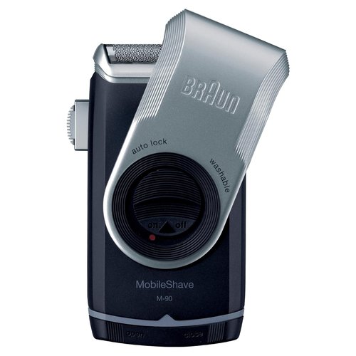 Braun MobileShave M-90 Travel Shaver - Precision Trimmer & Washable Design in Silver