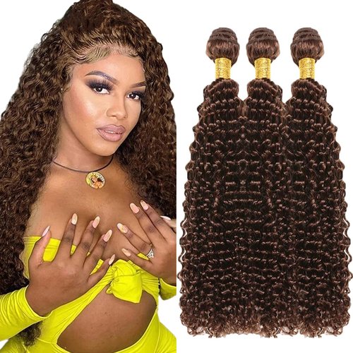 Chocolate Brown Bundles Human Hair Unprocessed Brazilian Virgin Human Hair Bundles 16 18 20 Inches #4 Brown Curly Wave Bundles Double Weft Weave Hair Extension for Women 50g/PC 150g Total