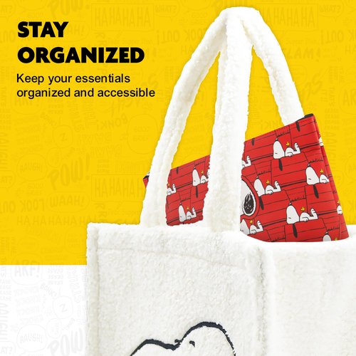 Concept One Peanuts Snoopy and Woodstock Women's Makeup Bag, Small Travel Cosmetic Zipper Pouch Organizer, Red