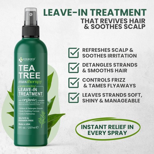 KESMEDIK Tea Tree Rosemary Leave-In Conditioner - Frizz Control & Scalp Relief Spray for Men & Women