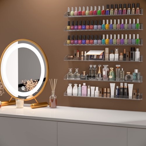 Hexsonhoma 24 Inch Clear Nail Polish Wall Rack with Removable End Caps Set of 6, Acrylic Nail Polish Organizer Wall Mounted,Nail Polish Sorage Shelves for 150 Bottles (24 Inch)