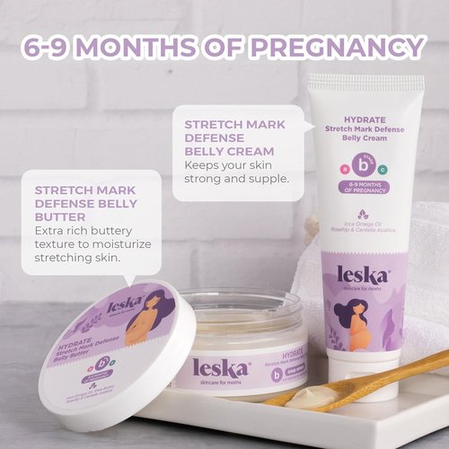 Leska Maternity Cream 2-Pack - Hydrate Stretch Mark Defense Belly Cream & Butter | 4-4.93oz for Pregnancy Months 6-9