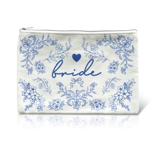 LADY&HOME Bride Makeup Bag Blue Bride Bag for Bridal Shower Wedding Engagement Gifts