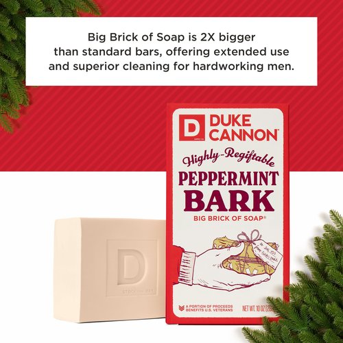 Duke Cannon Supply Co. Big Brick of Soap Bar for Men Holiday Edition - Peppermint Bark (Peppermint Scent), 10 oz. (3 Pack)