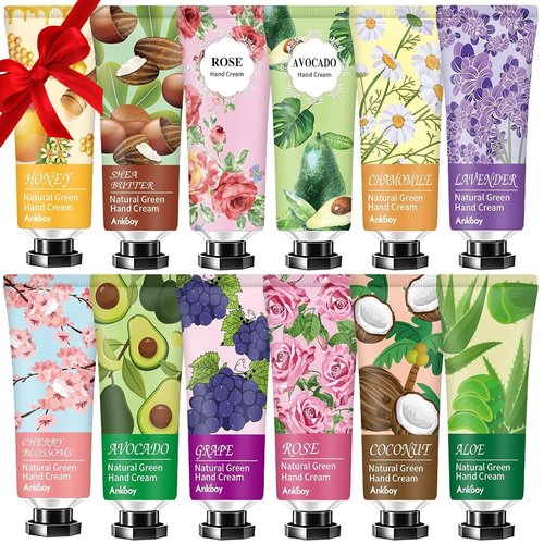 ANKOOY 12 Pack Hand Cream for Dry Cracked Hands,Easter Basket Stuffers,Mothers Day Gifts,Teacher Appreciation Gifts,Natural Hand Lotion Travel Size,Mini Lotion Gifts for Nurse Teacher