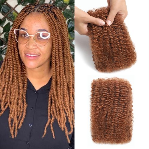 Afro Kinkys Bulk Human Hair for Braiding Mini Twists Braids Locs Dreadlock Extensions Afro Kinky-Curly Human Braiding Hair Bundles For Men Women Kids 16 Inch 2 Bulks 60g #30 Medium Brown Easy to Twist