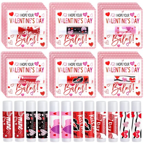 QAUYETM 30 Pcs Valentine Lip Balms Bulk Valentine's Day Gifts for Women Galentines Chapstick Gloss 6 Assorted Flavors for Wedding Bridal Shower Birthday Party Favours