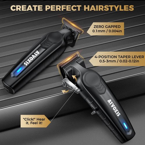ATVOXIS Hair Clippers for Men Professional, Barber Clippers and Trimmers Set, Cordless Hair Clippers, Hair Cutting Kit, Barber Kit, Haircut Kit, Maquina para Cortar Pelo De Hombre (Black)
