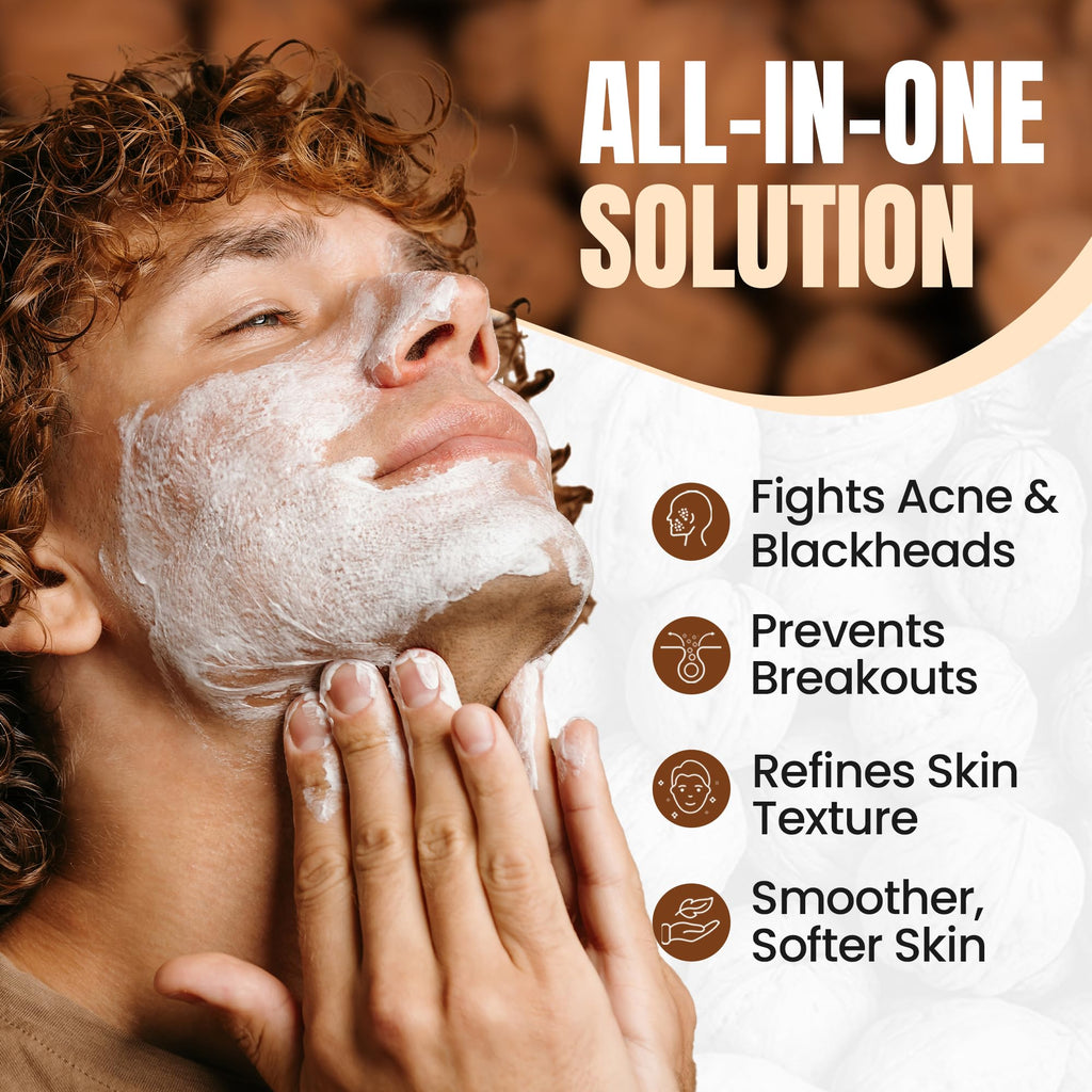Walnut Face Scrub for Men – Gritty Exfoliating Facial Cleanser with Natural Oils Walnut Powder, Deep Clean, Clears Pores, Smooths Texture, Helps Men's Acne-Prone Skin – Non-Comedogenic, Cruelty-Free