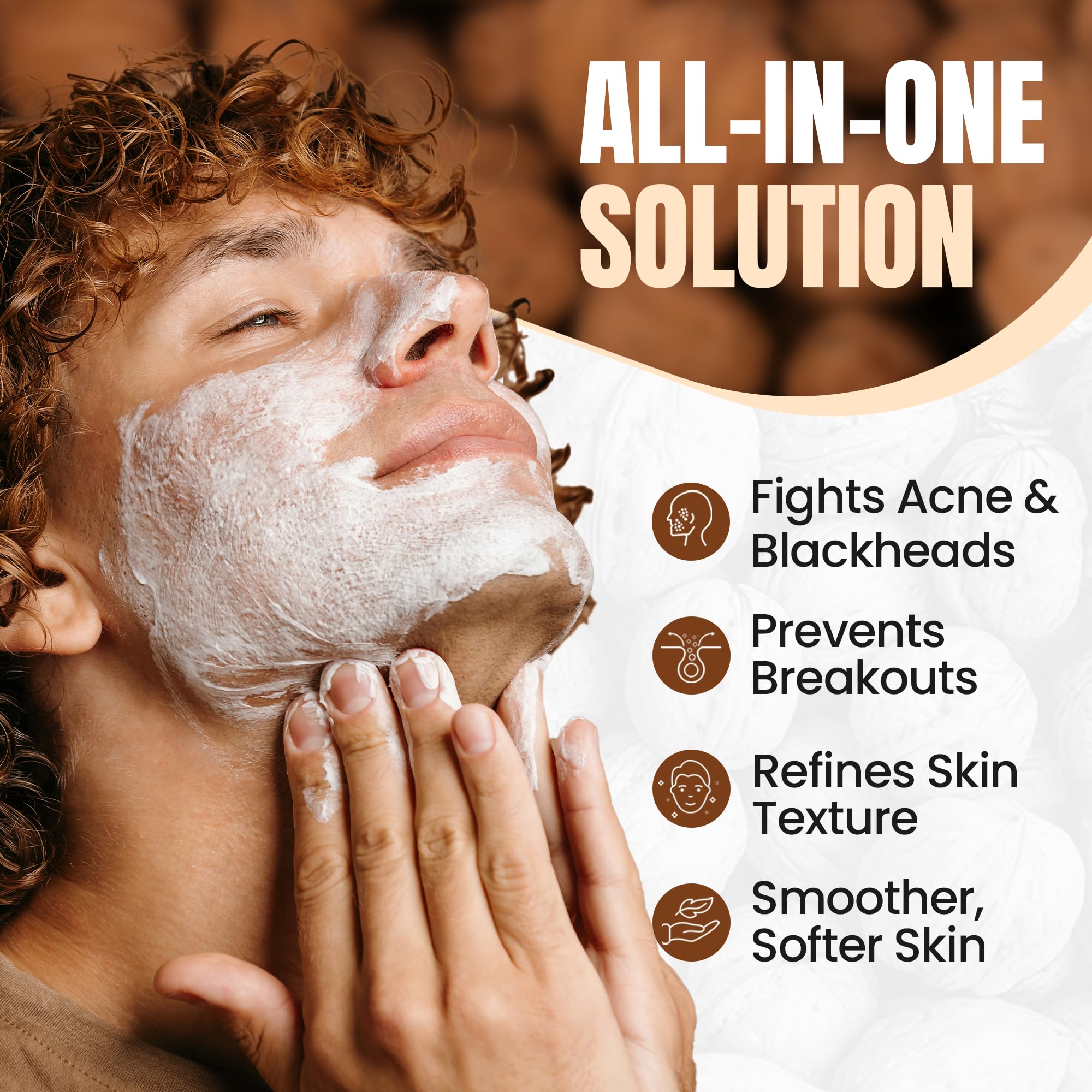 Walnut Face Scrub for Men – Gritty Exfoliating Facial Cleanser with Natural Oils Walnut Powder, Deep Clean, Clears Pores, Smooths Texture, Helps Men's Acne-Prone Skin – Non-Comedogenic, Cruelty-Free