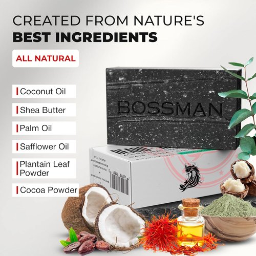 Bossman 4-in-1 Charcoal Soap Bar - All-Natural Men's Beard Wash, Shampoo, Body Wash & Shaving Solution | Eucalyptus & Tea Tree, 4 oz