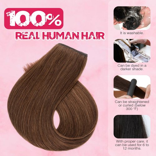 Halo Hair Extensions Real Human Hair, MY-LADY Adjustable Halo Extensions Real Human Hair, 12 inch Medium Brown Women's Long Straight Hair Invisible Wire Hair Extensions