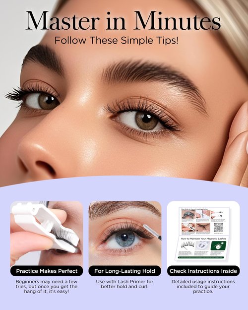 BEYELIAN Magnetic Eyelashes with Applicator Kit, Upgrade Soft Magnetic Lashes Reusable False Eyelashes Natural Look, No Glue Needed Eyelashes for Eye (Lightweight & Comfortable)