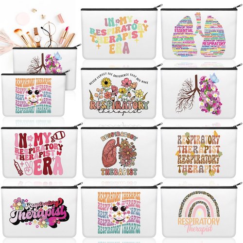 Kacctyen 10 Pcs Respiratory Care Week Appreciation Gifts for Women Respiratory Therapist Makeup Cosmetic Canvas Pouch Bags Portable Makeup Pouch Bag Travel Organizer for Party Favors
