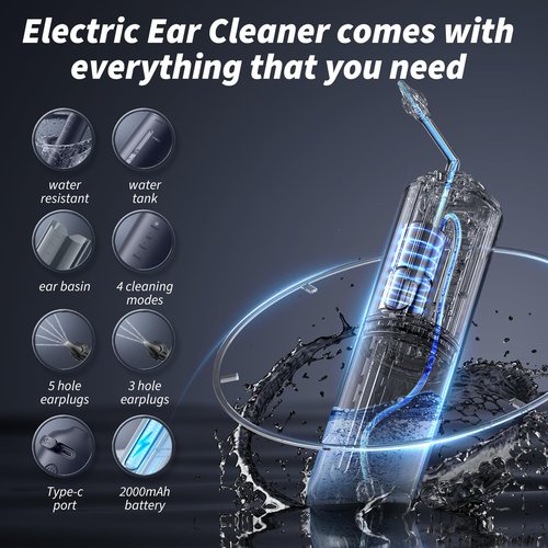 Ear Wax Removal - Electric Ear Cleaner - Ear Irrigation Kit Safe Ear Irrigation Flushing System with 4 Pressure Settings - Effective Ear Wax Removal Tool for Earwax Buildup (Dark Blue)