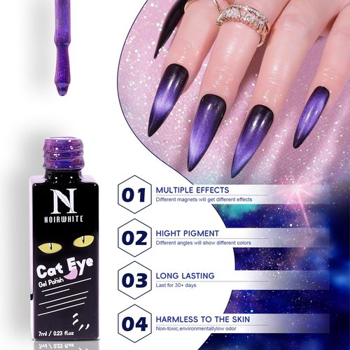 noirwhite Cat Eye Gel Nail Polish, 12 Colors Sparkly Glitter 9D Chameleon Magnetic Nail Polish Set with Magnet Base Top Coat Soak Off LED UV Nail Art DIY Manicure Home Salon Gift for Women