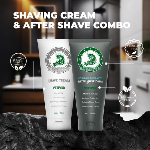 Bossman Cooling & Caffeinated After Shave Balm for Men – Soothes & Protects with Menthol, Caffeine & Tea Tree – Vetiver X Scent