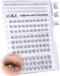 ALICE Natural Short Lash Clusters 8-12mm Eyelash Clusters Wispy Cluster Eyelash Extensions Clear Band Individual Lashes with 5-6mm Bottom Lashes