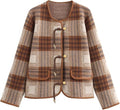 HOULENGS Women's Vintage Plaid Cardigan Sweater - Long Sleeve Knit Coat with Pockets for Fall Fashion