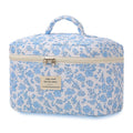 SSTAIBAO Large Travel Quilted Makeup Bag for Women Girls, Floral Cosmetic Bag, Cute Coquette Aesthetic Flowers Toiletry Organizer Bag Blue Flower