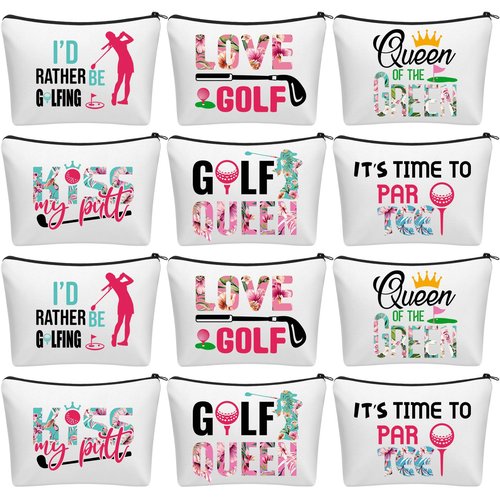 Bulyoou 12 Pcs Golf Gifts for Women Female Cosmetic Bags Golfer Makeup Bag Canvas Toiletry Pouch with Zipper Accessories for Women Ladies Golf Lover Player Fans Birthday Gifts