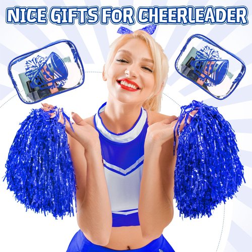 Kacctyen 24 Pcs Cheer Team Gifts Cheer Makeup Bag Bulk for Team Sport Gifts PVC Clear Cosmetic Bag Cheerleader Makeup Case Toiletry Zipper Pouch for Sport Cheerleading, 7x4.7x2.4''(Blue)