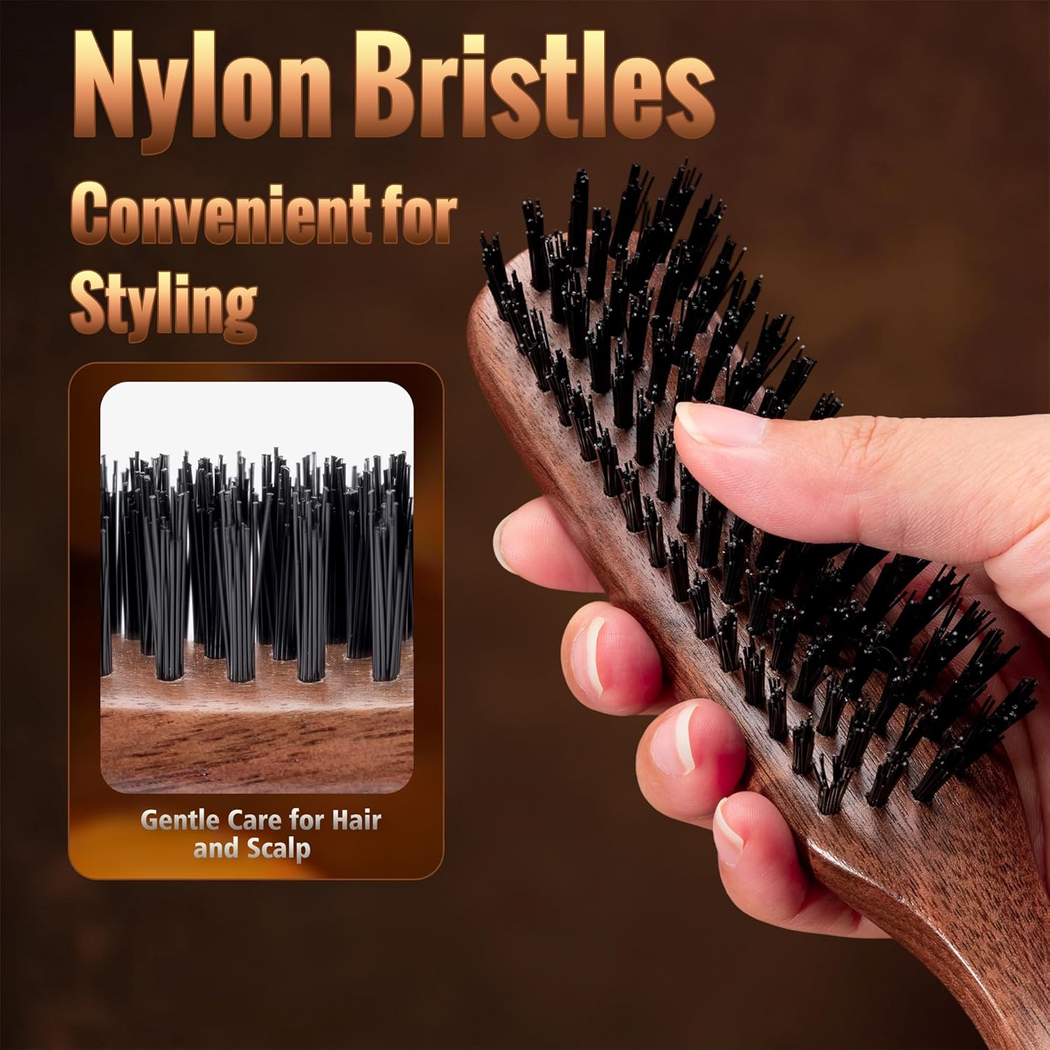 STYLEMATE Hair Brush for Men - Nylon Bristles for Thick Hair | Natural Black Walnut Handle