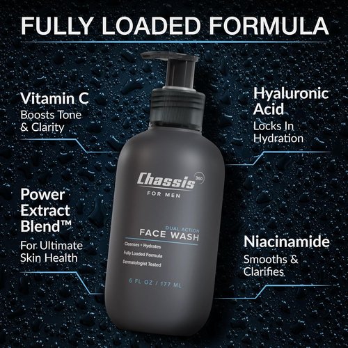 Chassis 360 Dual Action Face Wash - Hydrating Oil Control with Niacinamide & Vitamin C - Unscented 6 Fl Oz
