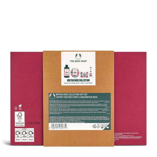 The Body Shop British Rose Collection Gift Set - 4 Piece Set, Shower Gel, Body Butter, Hand Cream, Face & Body Bar, Vegan