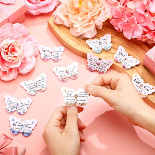 Lothee 80 Pcs Christian Nail File Gifts Bulk for Women School Teacher Church Bible Verse Emery Board Inspirational Double Sided Religious Manicure Tool for Wedding Birthday Party(Butterfly)