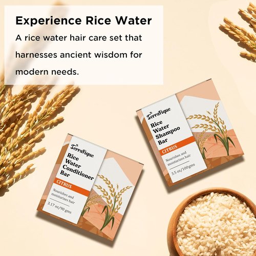 Skiennix Rice Water Shampoo & Conditioner Bar Set - Citrus Scent for Thinning, Dry Hair - Travel-Friendly 3.17 Oz