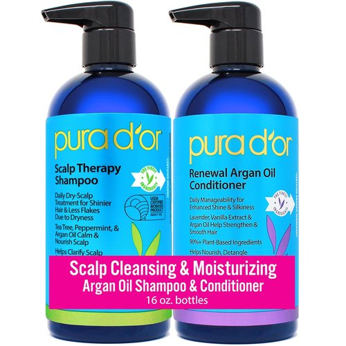 PURA D'OR Scalp Therapy Shampoo & Conditioner Set - Hydrate & Nourish Dry, Itchy Scalp | 16oz x 2, All Hair Types