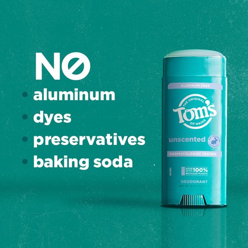 Tom’s of Maine Unscented Aluminum Free Natural Deodorant For Women & Men | Goes on Clear | Odor & Wetness Protection | Naturally Derived and Moisture-Locking Ingredients | 3.25 oz (2 Pack)