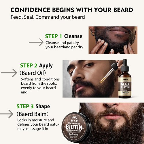 FEBOTE 4X Concentration Biotin Beard Kit for Men – Unscented Oil & Sandalwood Balm Set (2 Pack) – Moisturizes, Softens & Promotes Growth – Premium Beard Grooming Gift for Father’s Day or Him