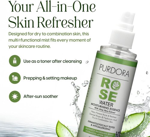 Rose Water Face Mist Toner by [Brand Name] - Hydrating Aloe Vera & Hyaluronic Acid Spray for Redness Relief - 4.05 fl oz