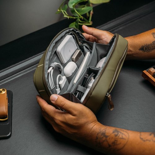 Orbitkey 2-in-1 Tech Accessory Pouch with Detachable Slim Sleeve – Travel Electronics Organizer for Cables, Chargers, Earbuds, Power Bank – Compact Gadget Bag & Portable Tech Storage Case (Olive)