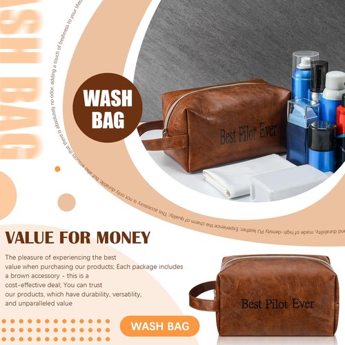 Abbylike Pilot Gifts for Men Toiletry Bag Airplane Gifts for Pilots, 8.66 x 4.72 x 4.72 Inches PU Leather, Suit Grooming, Bathroom & Gym Trip Toiletry Case