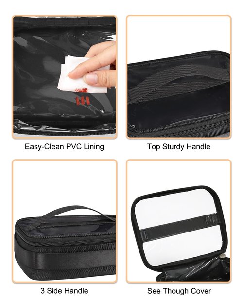 Relavel Hair Tools Travel Bag Hairstylist Traveling Bag, Cosmetic Case with 4 Clear Pouches, Portable Hairstylist Storage Organizer Case for Hair Stylist Essentials, with Adjustable Dividers