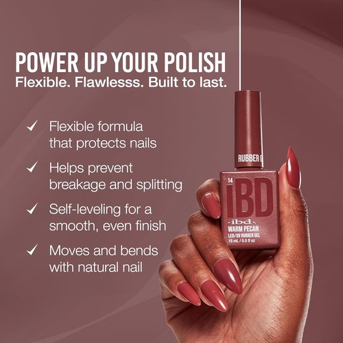 IBD Rubber Gel Polish - Warm Pecan | LED/UV Soak Off Builder Gel for Stronger Nails, 0.5 fl oz