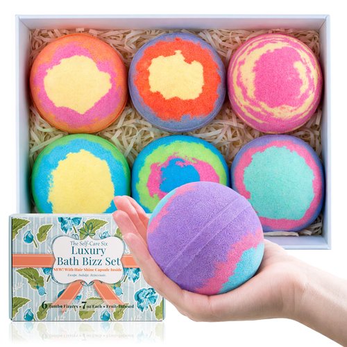Kean Beauty 6 Pcs Jumbo Size Bath Bombs Set – 7oz Extra Large Handmade Bubble Bath Bombs, Colorful Fizzy Bath Balls with Essential Oils, Spa Self Care Gift for Valentine’s Day
