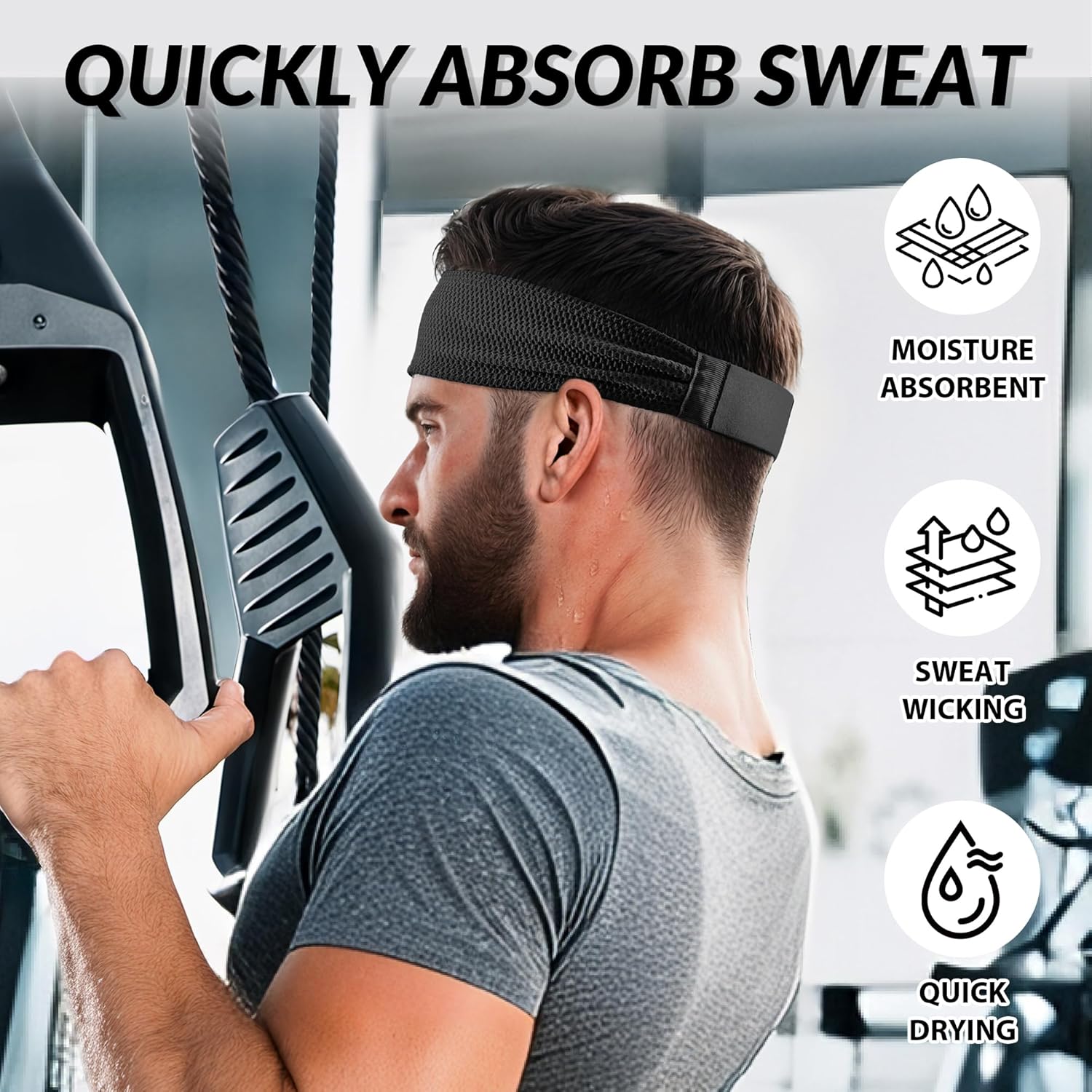 Sukeen Sports Headbands - Moisture-Wicking Non-Slip Sweatbands for Men | Breathable Elastic for Fitness & Yoga