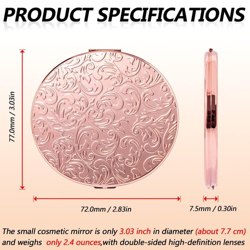 HAPUTDY Portable Compact Metal Folding Makeup Mirrors, Beautiful and Elegant,1X/2X Magnifier. (Rose Gold)