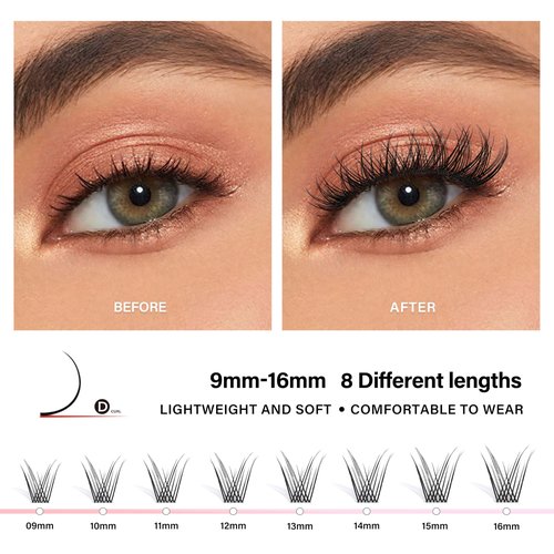 Heartbeat Wispy Lash Clusters with Spikes Thin Invisible Band Eyelash Extension Natural Clear Band Individual Lashes Soft Wispy 9mm-16mm Mixed Length Reusable DIY False Eyelashes (U5)