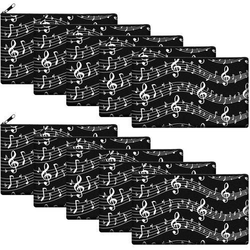 Sweetude 10 Pack Music Teacher Makeup Bag, Music Note Cosmetic Bag Teacher Appreciation Gift for Women Piano Travel Zipper Pouch Graduation Mother's Day Birthday Thank You Gifts(Black,Notes)