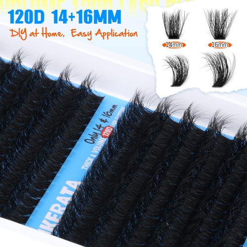 PHKERATA 14-16mm Lash Clusters Eyelash Extensions Volume Eyelash Clusters Russian D Curvature Lash Extension DIY Wispy Cluster Lashes Thick Individual Lashes, 14-16mm
