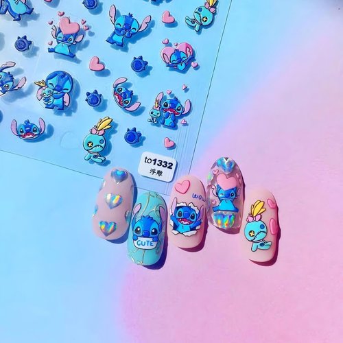 Dedyel 5D Embossed Cute Nail Art Stickers Cartoon Kawaii Design Anime Self Adhesive Nail Stickers for Women Kids Girls Nails Art Decorations