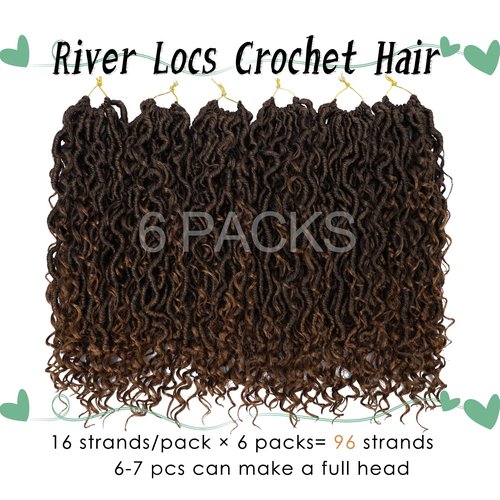 LIYATE Goddess Faux Locs Crochet Hair 14 Inch 6 Packs Crochet Hair for Black Women Pre Looped Soft River Locs Crochet Braids with Curly Hair Boho Style Hair Extensions(T1B/30)